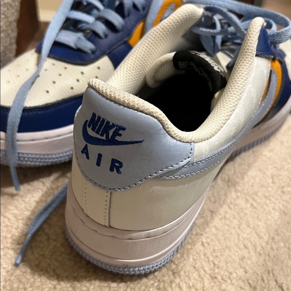 Men’s Custom Air Force 1 Sneakers in Blue, Orange and White Size 8.5 - Picture 8 of 8